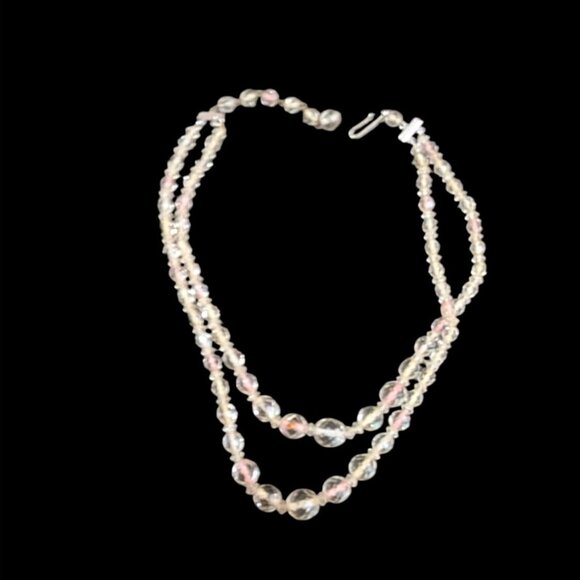 Vintage German Crystal Bead Necklace Double Strand Pink & Clear Elegant Estate - Picture 4 of 7